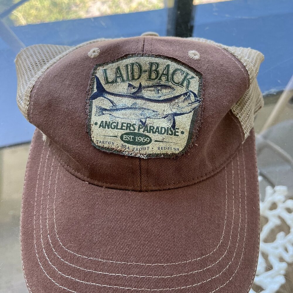 Laid Back Anglers Paradise Est 1969 Hat Baseball Cap Canvas Mesh Snapback